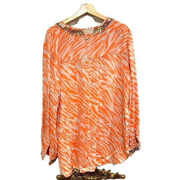 CHICO'S - embelished neck orange tunic zebra craze women's size 3 (large) - Picture 6 of 9